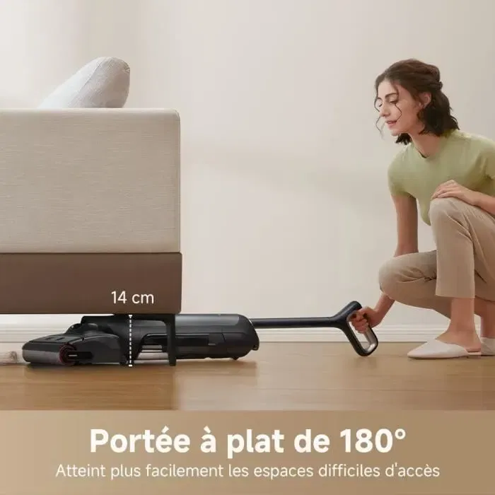 MOVA Aspirateur Balai Sans Fil M10, Aspirateur Eau et Poussière, Flexible Pivotant 90°, Lavage Brosse 75°C, Aspiration 18 kPa