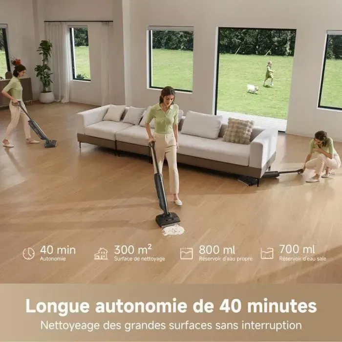 MOVA Aspirateur Balai Sans Fil M10, Aspirateur Eau et Poussière, Flexible Pivotant 90°, Lavage Brosse 75°C, Aspiration 18 kPa