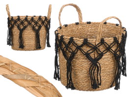 Giftdecor Macramé Suspension Pot de Fleurs en Osier et Coton Noir 28x32x28 cm (Set de 6)