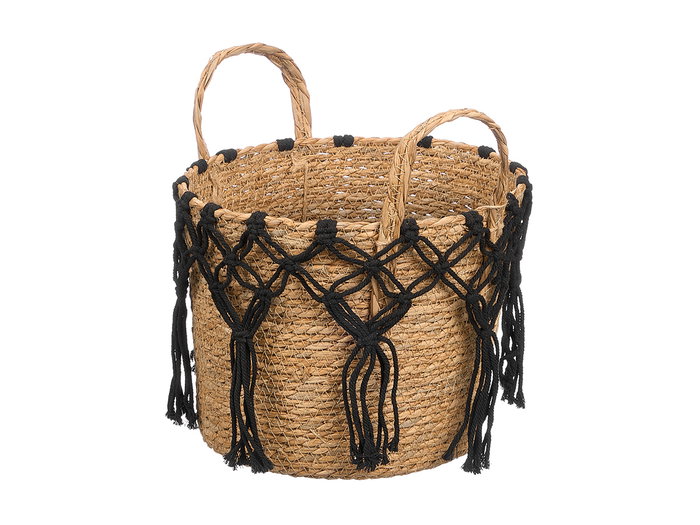 Giftdecor Macramé Suspension Pot de Fleurs en Osier et Coton Noir 28x32x28 cm (Set de 6)