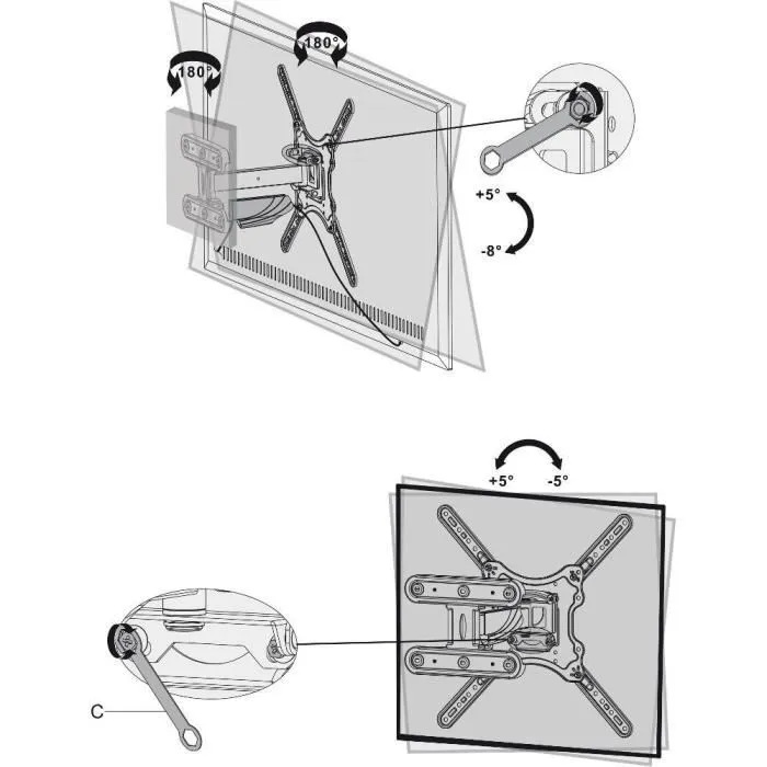 Stell SHO 7600 - Support mural TV extensible réglable SLIM pour 23 à 70", inclinaison, pivot, VESA jusqu'à 400x400, charge 40 kg, noir