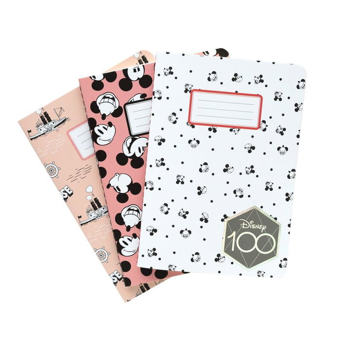 ERIK - Set de 3 carnets A6 (10.5x14.8 cm) à rayures, collection 100th Anniversary Mickey Disney, motifs variés ERIK - Set de 3 carnets A6 (10.5x14.8 cm) à rayures, collection 100th Anniversary Mickey Disney, motifs variés
