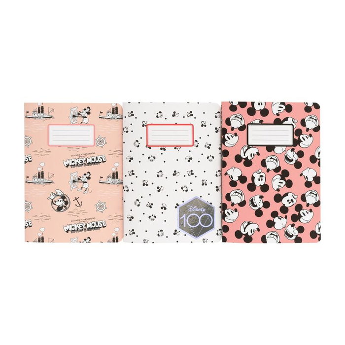 ERIK - Set de 3 carnets A6 (10.5x14.8 cm) à rayures, collection 100th Anniversary Mickey Disney, motifs variés ERIK - Set de 3 carnets A6 (10.5x14.8 cm) à rayures, collection 100th Anniversary Mickey Disney, motifs variés