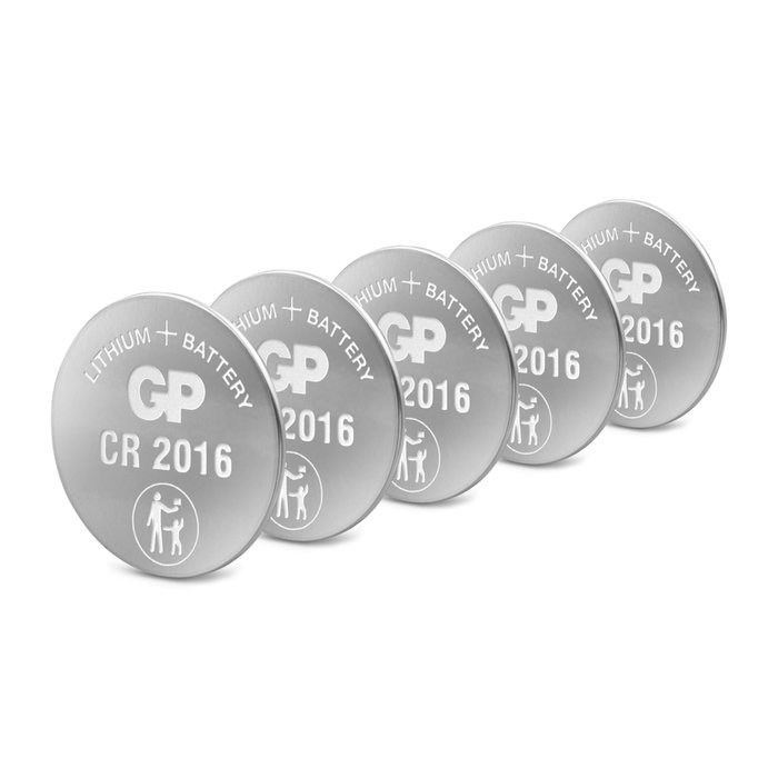 GP Pile bouton au lithium CR2016, Pack de 5 GP Pile bouton au lithium CR2016, Pack de 5