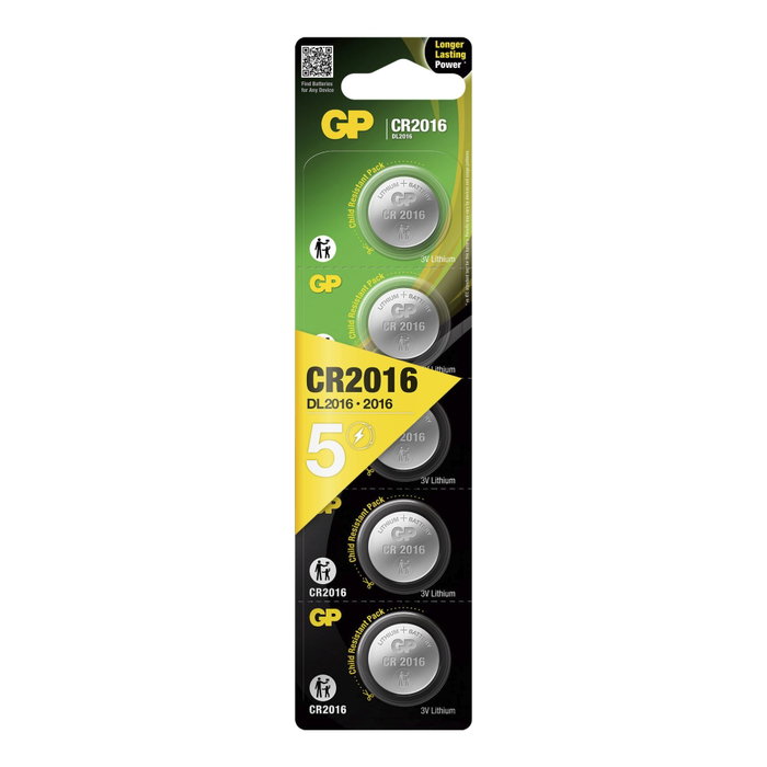 GP Pile bouton au lithium CR2016, Pack de 5 GP Pile bouton au lithium CR2016, Pack de 5