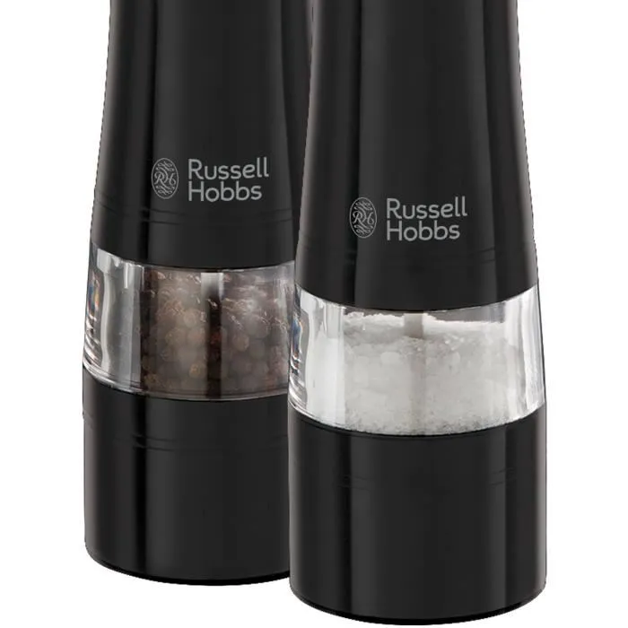 Russell Hobbs 28010-56/RH - Set de moulins à sel et poivre électriques, broyage réglable fin/grossier, éclairage LED, acier inoxydable noir