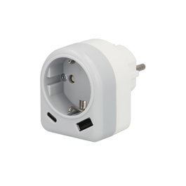 MAURER Adaptateur Schuko avec 2 prises, 1 USB-A et 1 USB-C