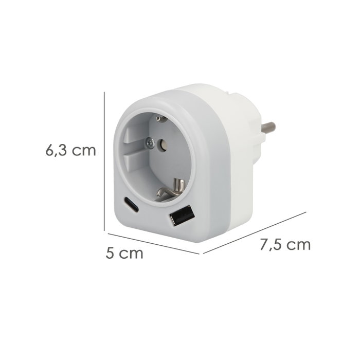 MAURER Adaptateur Schuko avec 2 prises, 1 USB-A et 1 USB-C