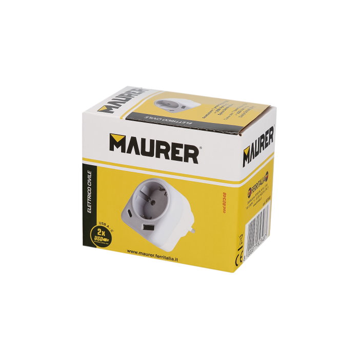 MAURER Adaptateur Schuko avec 2 prises, 1 USB-A et 1 USB-C