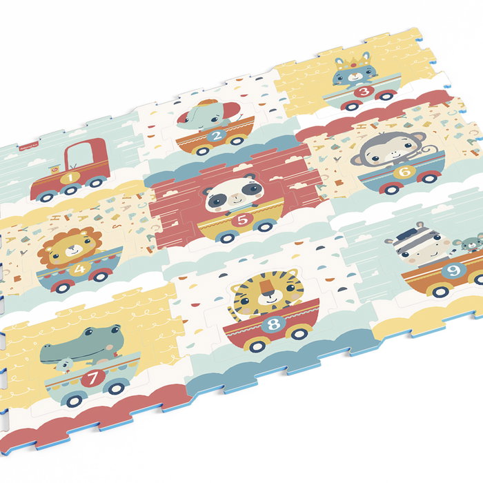 DEQUBE Fisher-Price Manta Puzzle-Tapis en Foam EVA - 18 Pièces (8 Tapis 30,5 x 30,5 cm) - Jeu d'Éveil pour Enfants Dès 18 Mois