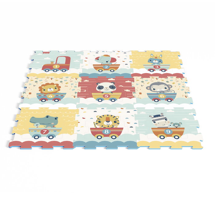 DEQUBE Fisher-Price Manta Puzzle-Tapis en Foam EVA - 18 Pièces (8 Tapis 30,5 x 30,5 cm) - Jeu d'Éveil pour Enfants Dès 18 Mois