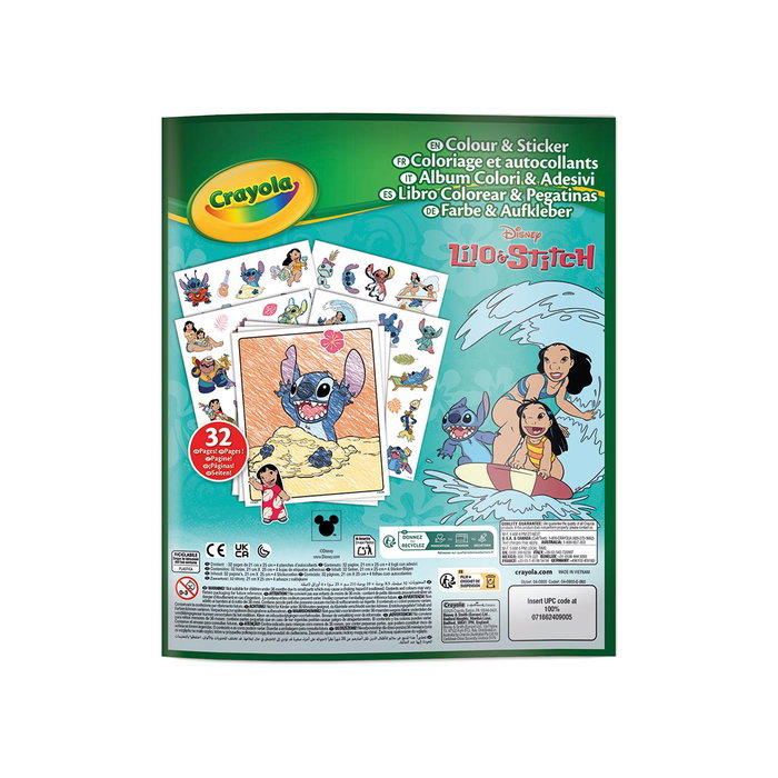 Crayola - Livre de Coloriage et Stickers Disney Lilo et Stitch (32 pages + 4 planches d'autocollants) - Album en Espagnol - Réf. 04-0900