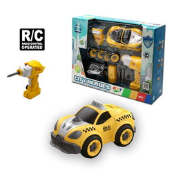 TACHAN - Taxi Radio-Contrôlé avec Son et Montage Électrique, Kit de Construction de 22 Pièces avec Tournevis Automatique, Jouet pour Enfants dès 3 Ans