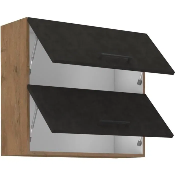 Meuble haut ROCK, 2 portes, style classique en mélamine décor chêne Lancelot et gris Matera - L80 x H72 cm
