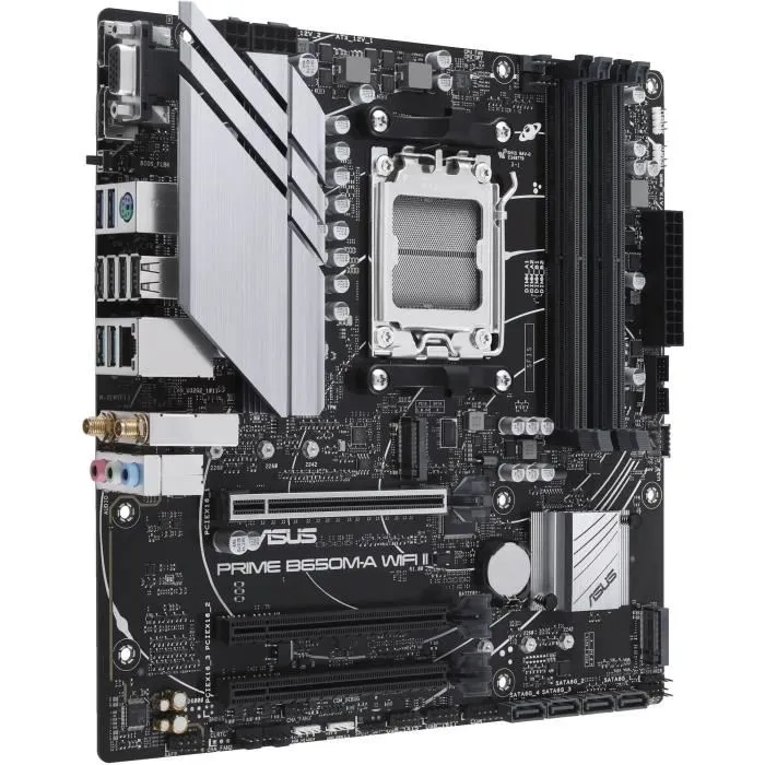 ASUS Carte mère PRIME B650M-A WiFi II micro-ATX - Socket AM5, AMD B650, DDR5, Wi-Fi 6, 2.5 Gb Ethernet, 2x M.2 (PCIe 4.0/5.0), SATA, RAID