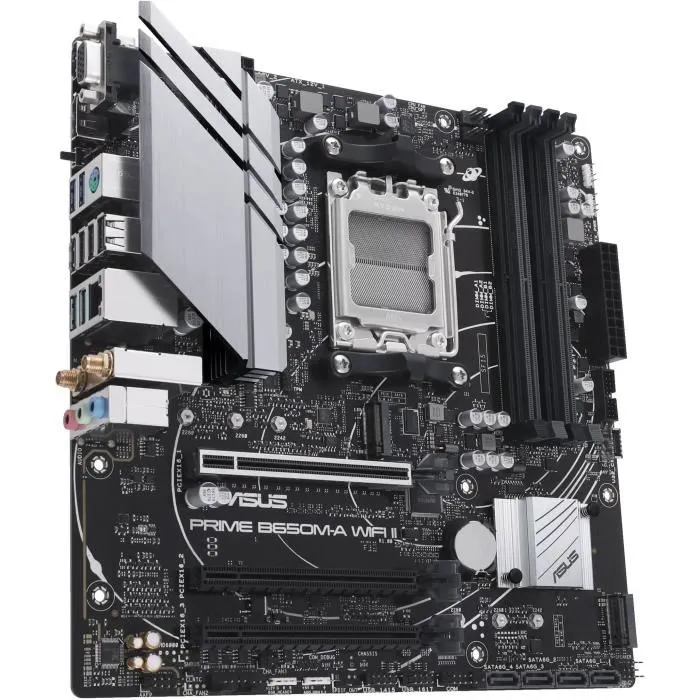 ASUS Carte mère PRIME B650M-A WiFi II micro-ATX - Socket AM5, AMD B650, DDR5, Wi-Fi 6, 2.5 Gb Ethernet, 2x M.2 (PCIe 4.0/5.0), SATA, RAID