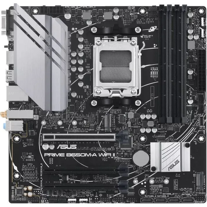 ASUS Carte mère PRIME B650M-A WiFi II micro-ATX - Socket AM5, AMD B650, DDR5, Wi-Fi 6, 2.5 Gb Ethernet, 2x M.2 (PCIe 4.0/5.0), SATA, RAID