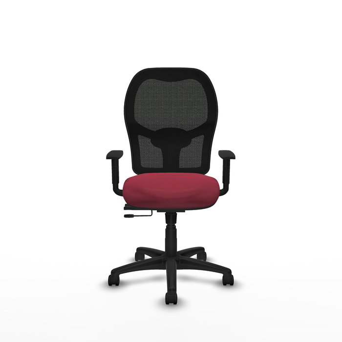 Chaise Alocén Synchrone/Traslack tissu Bordeaux Maille Noir Structure polyamide noire Accoudoir 1D Sans appui-tête Roulettes en nylon 50 mm