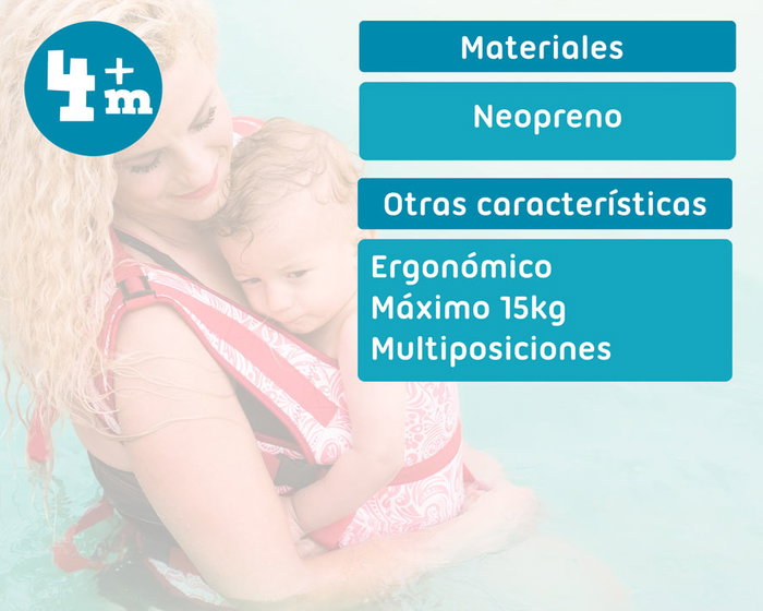 KioKids Porte-bébé ergonomique aquatique en néoprene pour bain, avec attache frontale et dorsale, pour bébés dès 4 mois, Modèle rouge