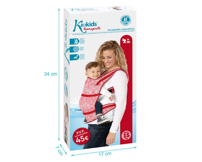 KioKids Porte-bébé ergonomique aquatique en néoprene pour bain, avec attache frontale et dorsale, pour bébés dès 4 mois, Modèle rouge