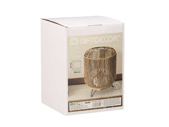 GIFTDECOR Lampe de Table Cylindre Trépied Corde Noir-Marron