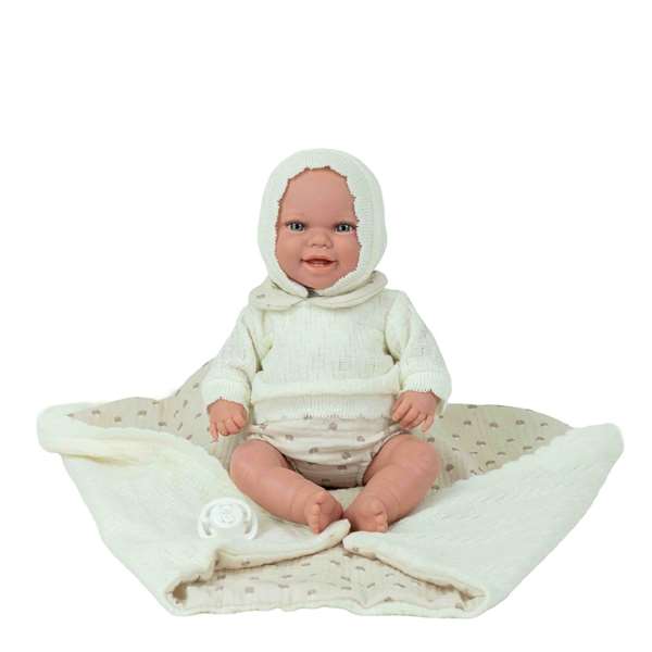 Muñecas Arias - Poupée Elegance 35 cm, bébé beige avec couverture (poupée lestée), jouet sensoriel, pour enfants à partir de 3 ans