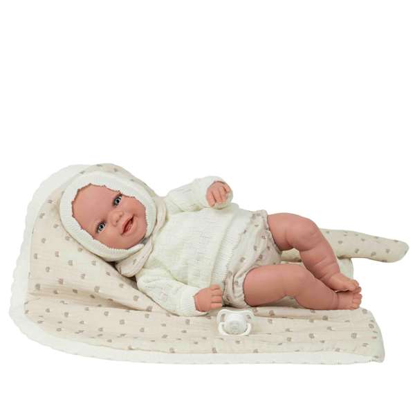 Muñecas Arias - Poupée Elegance 35 cm, bébé beige avec couverture (poupée lestée), jouet sensoriel, pour enfants à partir de 3 ans