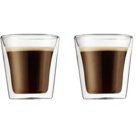 Bodum - Set de 2 Verres à Double Paroi Canteen 0.1 L - Transparent - Verre Borosilicate pour Boissons Chaudes et Froides