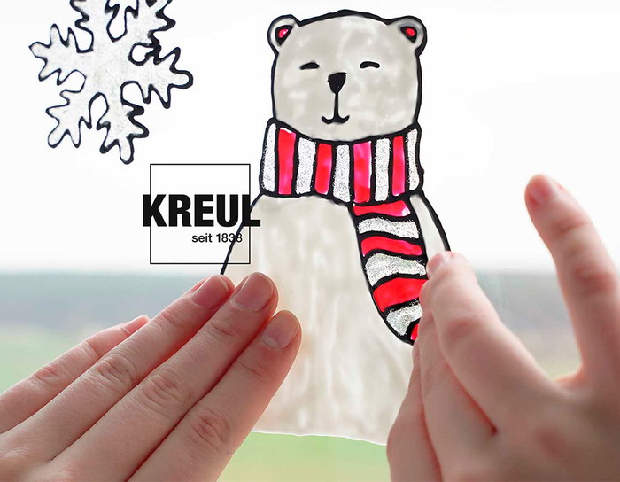 Kreul Kit de peinture pour fenêtres Hello Winter avec pochoirs et paillettes
