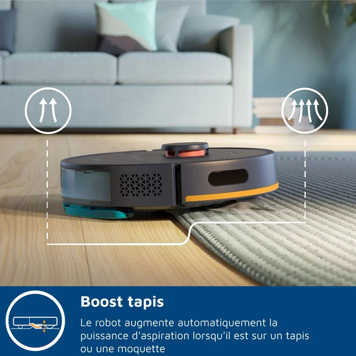 Philips XU2000/15 Aspirateur Robot Laveur avec Station de Charge - Série 2000, 6000 Pa, Silencieux 66 dB, Nettoyage Intelligent, Application HomeRun, Autonomie 130 min, Bleu Nuit