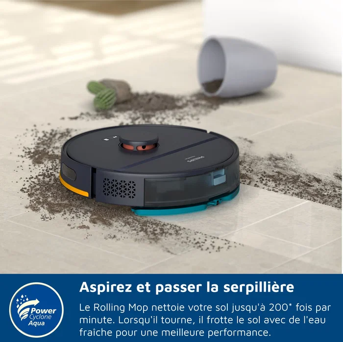 Philips XU2000/15 Aspirateur Robot Laveur avec Station de Charge - Série 2000, 6000 Pa, Silencieux 66 dB, Nettoyage Intelligent, Application HomeRun, Autonomie 130 min, Bleu Nuit