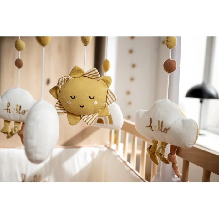 Sauthon SUNLIGHT Mobile Musical Bébé avec Mélodie Douce, Soleil et Nuage, Éléments Lavables - Mobile Décoratif pour Chambre