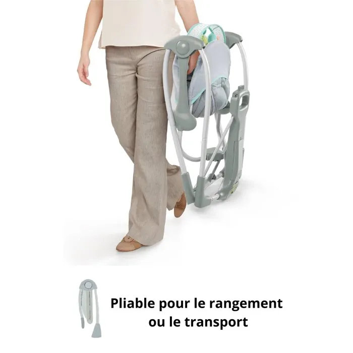 Ingenuity Balancelle Électrique Plébébé INGENUITY Hugs & Hoots - Cadeau bébé, 5 vitesses, mélodies, barre d'activité et piles longue durée