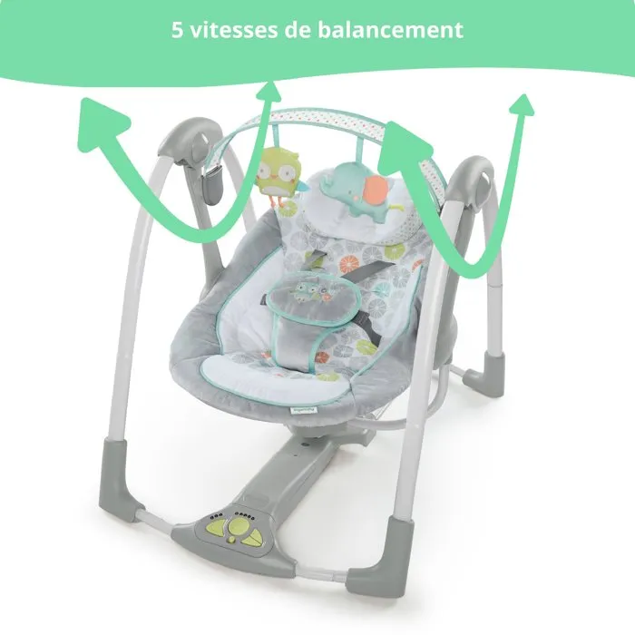 Ingenuity Balancelle Électrique Plébébé INGENUITY Hugs & Hoots - Cadeau bébé, 5 vitesses, mélodies, barre d'activité et piles longue durée