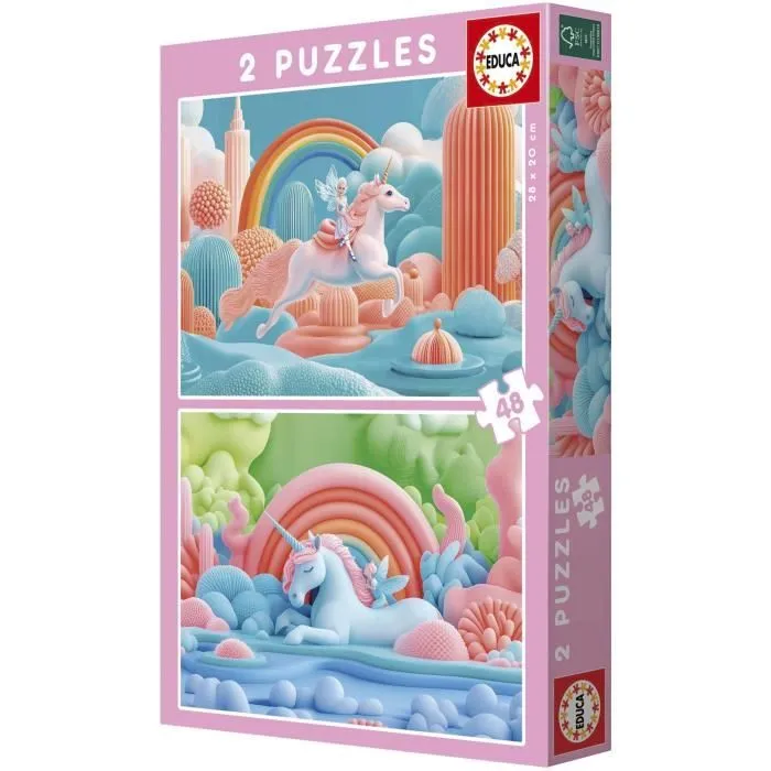 Educa - Puzzle pour enfants 4 ans et plus - Licornes magiques - 2 puzzles de 48 pieces chacun - Theme fantastique