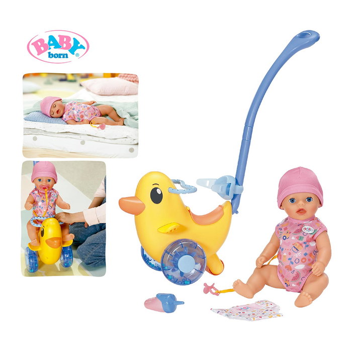 Zapf Creation - Poupée Baby Born avec Patito Berta 840498, poussette et vélo sans pédales pour poupée, jeu d'imitation, dès 12 mois