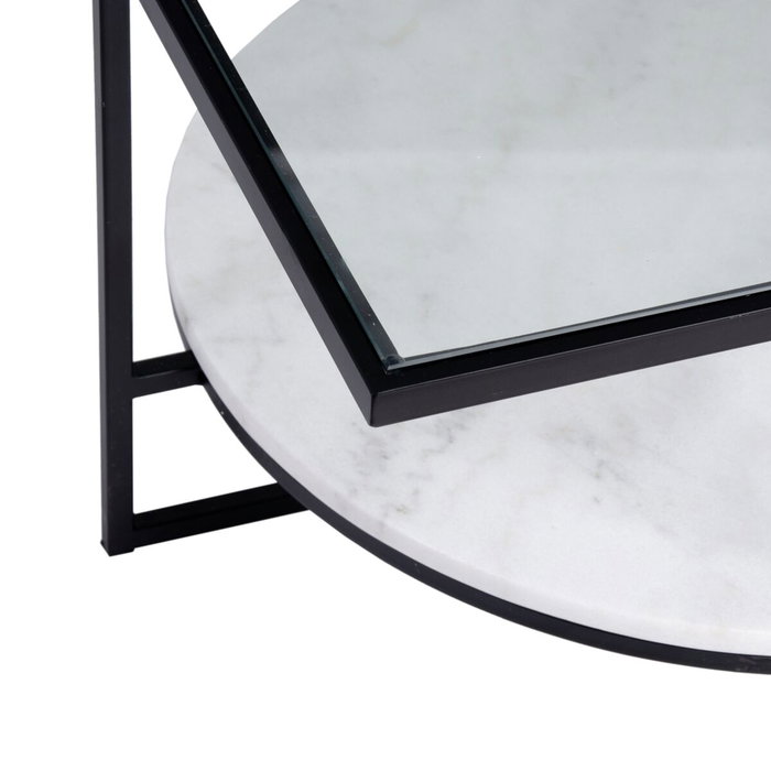 BigBuy Home Table Basse Blanc Noir Verre Marbre Fer 80 x 80 x 46,5 cm