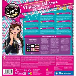 Clementoni Miroir de Maquillage Licorne avec Anneau Lumineux, Palette de Maquillage et Compartiments de Rangement pour Accessoires - Fille dès 7 Ans