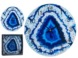 Giftdecor Horloge Murale en Verre Effet Marbre Bleu 30 cm (Set de 4)