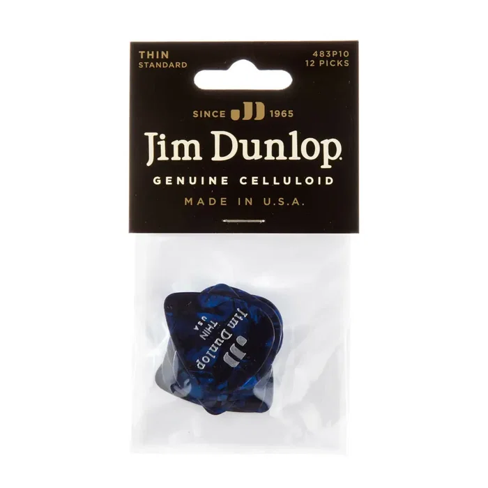 DUNLOP Pack de 72 médiators Genuine Celluloid Classic Bleu Nacré - Thin