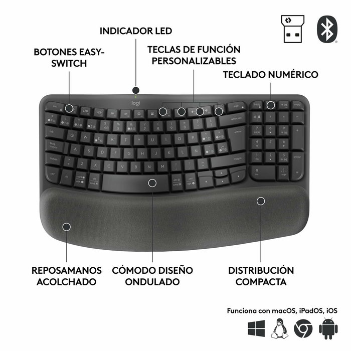 clavier et souris Logitech Graphite Acier Espagnol Qwerty