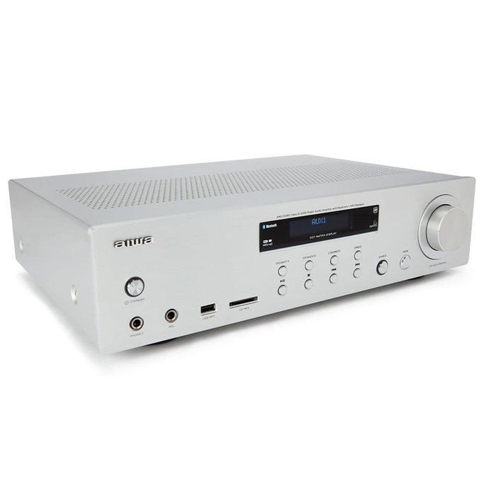 Aiwa AMU-120BT Amplificateur Stéréo 120W Bluetooth 5.0 USB SD Entrées Multiples Argent