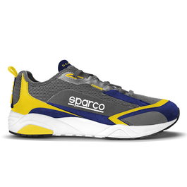 Sparco S00129243BMGI Botines T 43 Bleu-Jaune Cuir Suédé Maille Fibres Café Semelle Rembourrée