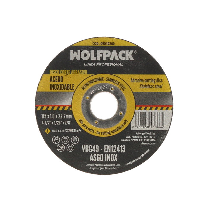 WOLFPACK LINEA PROFESIONAL Disque pour acier inoxydable 115x1,0x22,2 mm WOLFPACK LINEA PROFESIONAL Disque pour acier inoxydable 115x1,0x22,2 mm