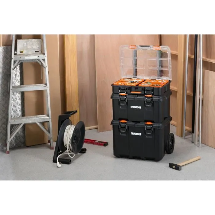 WORW BY KETER - Système modulaire 3 en 1 STACK N ROLL - 48 x 39 x她們cm - Noir - Organisation et rangement d'outils