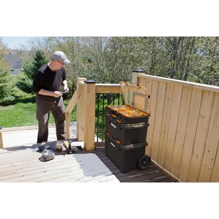 WORW BY KETER - Système modulaire 3 en 1 STACK N ROLL - 48 x 39 x她們cm - Noir - Organisation et rangement d'outils