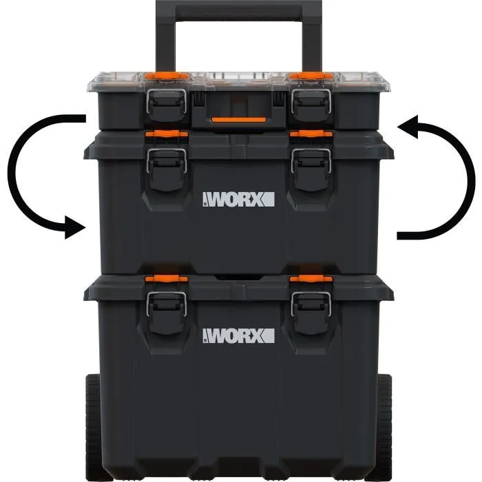 WORW BY KETER - Système modulaire 3 en 1 STACK N ROLL - 48 x 39 x她們cm - Noir - Organisation et rangement d'outils