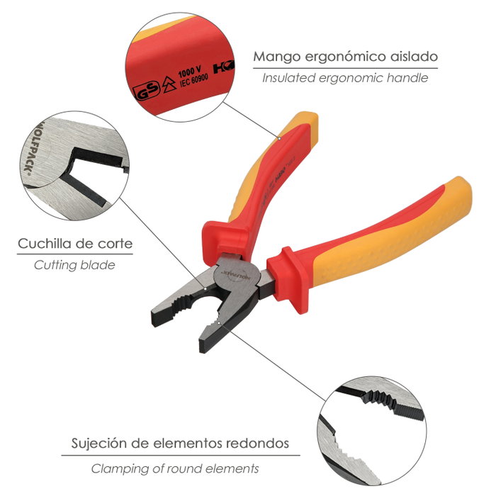 WOLFPACK LINEA PROFESIONAL Pince universelle isolée 1000V 225mm