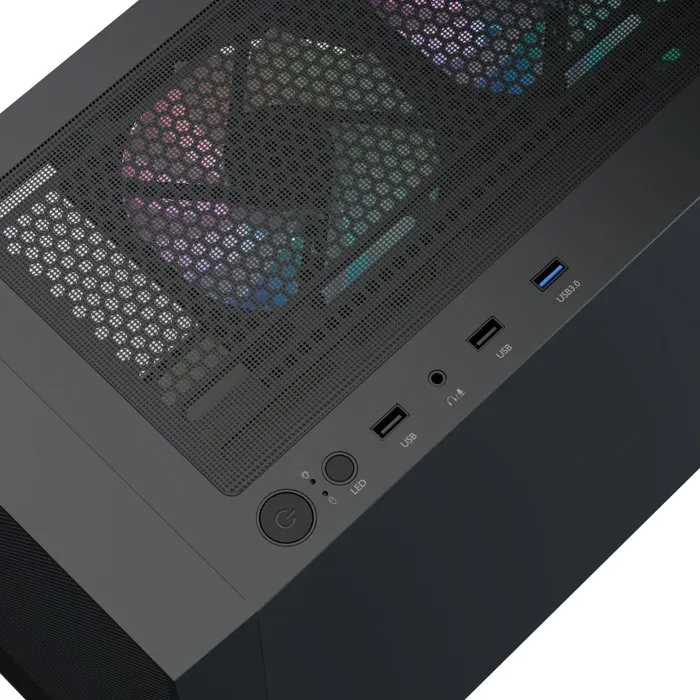 Aerocool B509A Flow Boîtier PC Moyen Tour ATX Noir avec Panneau en Verre Trempé et Ventilateurs A-RGB, Sans Alimentation, Réf. ACCM-BD02063.11