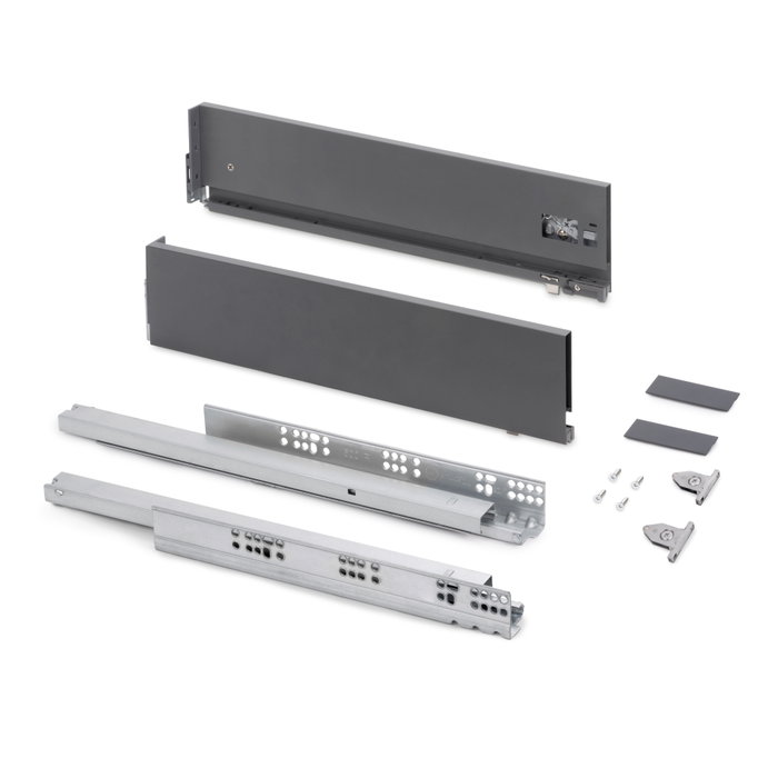 Emuca Kit tiroir extérieur Vertex, hauteur 131mm, profondeur 400mm, réglage 3D, Gris anthracite Emuca Kit tiroir extérieur Vertex, hauteur 131mm, profondeur 400mm, réglage 3D, Gris anthracite